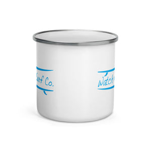 Watch Hill Surf Co. 'Parallel Boards' Enamel Mug (Cyan) - Watch Hill RI t-shirts with vintage surfing and motorcycle designs.