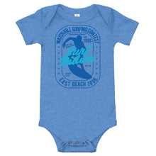 Load image into Gallery viewer, Watchill&#39;n &#39;Surf Rider&#39; - Baby Jersey Short Sleeve One Piece (Blue) - Watch Hill RI t-shirts with vintage surfing and motorcycle designs.