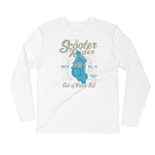 Load image into Gallery viewer, Watchill’n ‘Scooter Rider’ Premium Long Sleeve Fitted Crew (Grey/Cyan) - Watch Hill RI t-shirts with vintage surfing and motorcycle designs.