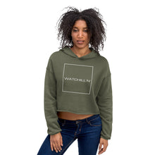 Load image into Gallery viewer, Watchill&#39;n &#39;Square&#39; Logo - Women&#39;s Cropped Fleece Hoodie (White) - Watch Hill RI t-shirts with vintage surfing and motorcycle designs.