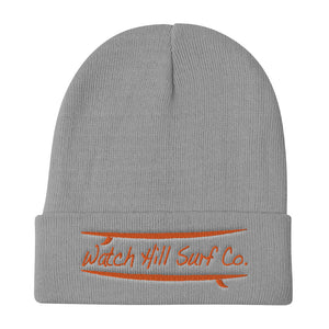 Watch Hill Surf Co. 'Parallel Boards' Embroidered Beanie (Orange) - Watch Hill RI t-shirts with vintage surfing and motorcycle designs.