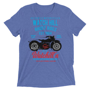 Watchill’n ‘Rhody Rides’ Unisex Short sleeve t-shirt (Blue/Red) - Watchill'n