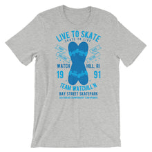 Load image into Gallery viewer, Watchill&#39;n &#39;Live to Skate&#39; - Short-Sleeve Unisex T-Shirt (Lt. Blue/Blue) - Watchill&#39;n