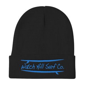 Watch Hill Surf Co. 'Parallel Boards' Embroidered Beanie (Blue) - Watch Hill RI t-shirts with vintage surfing and motorcycle designs.