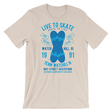 Load image into Gallery viewer, Watchill&#39;n &#39;Live to Skate&#39; - Short-Sleeve Unisex T-Shirt (Lt. Blue/Blue) - Watchill&#39;n