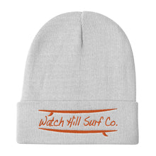 Load image into Gallery viewer, Watch Hill Surf Co. &#39;Parallel Boards&#39; Embroidered Beanie (Orange) - Watch Hill RI t-shirts with vintage surfing and motorcycle designs.