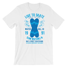 Load image into Gallery viewer, Watchill&#39;n &#39;Live to Skate&#39; - Short-Sleeve Unisex T-Shirt (Lt. Blue/Blue) - Watchill&#39;n