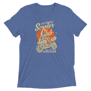 Watchill’n ‘Scooter Club’ Unisex Short Sleeve t-shirt (Creme/Orange) - Watch Hill RI t-shirts with vintage surfing and motorcycle designs.