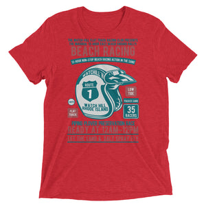 Watchill’n ‘Beach Racing’ Unisex Short sleeve t-shirt (Teal/Rust) - Watchill'n