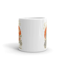 Load image into Gallery viewer, Watchill’n ‘Scooter Club’ Ceramic Mugs in 11oz. or 15oz. (Creme/Cyan) - Watch Hill RI t-shirts with vintage surfing and motorcycle designs.