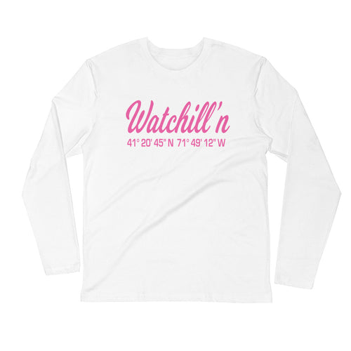 Watchill'n 'Coordinates' Logo Premium Long Sleeve Fitted Crew (Pink) - Watchill'n