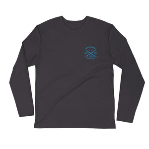 Watch Hill 'Surf Co.’ Premium Long Sleeve Fitted Crew (Cyan) - Watch Hill RI t-shirts with vintage surfing and motorcycle designs.