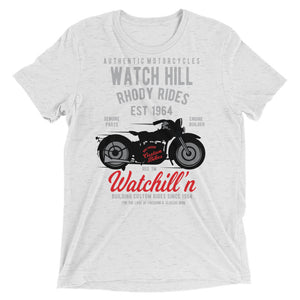 Watchill’n ‘Rhody Rides’ Unisex Short sleeve t-shirt (Grey/Red) - Watchill'n